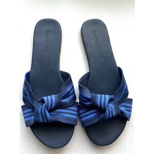 Rothy's Sandals Sz 6 The Knot Slides Flats Blue Navy Stripe Resort Vacation